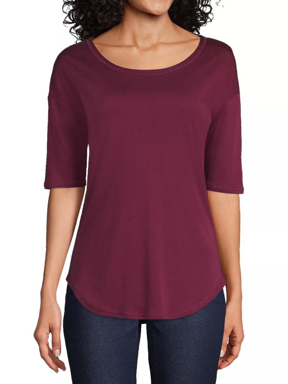 Lands' End Women's Top T-Shirt Burgundy Elbow Sleeve Balletneck Small